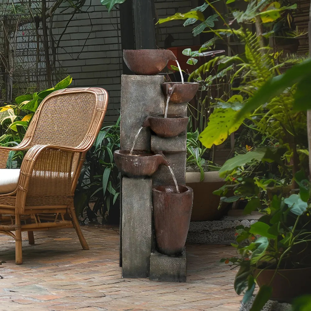 Resin Diagonal Cascading Floor Fountain Outdoor 40 in