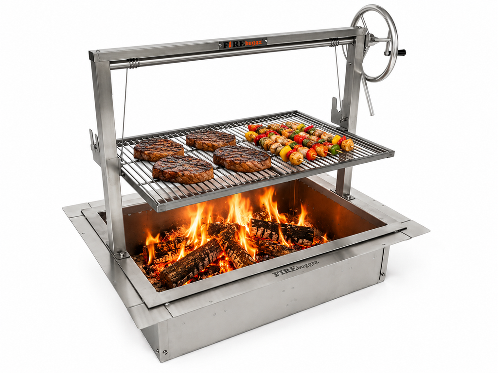 Stainless Steel Santa Maria Drop In Grill with Rectangle Fire Box Insert with Rotisserie Brackets 24x36