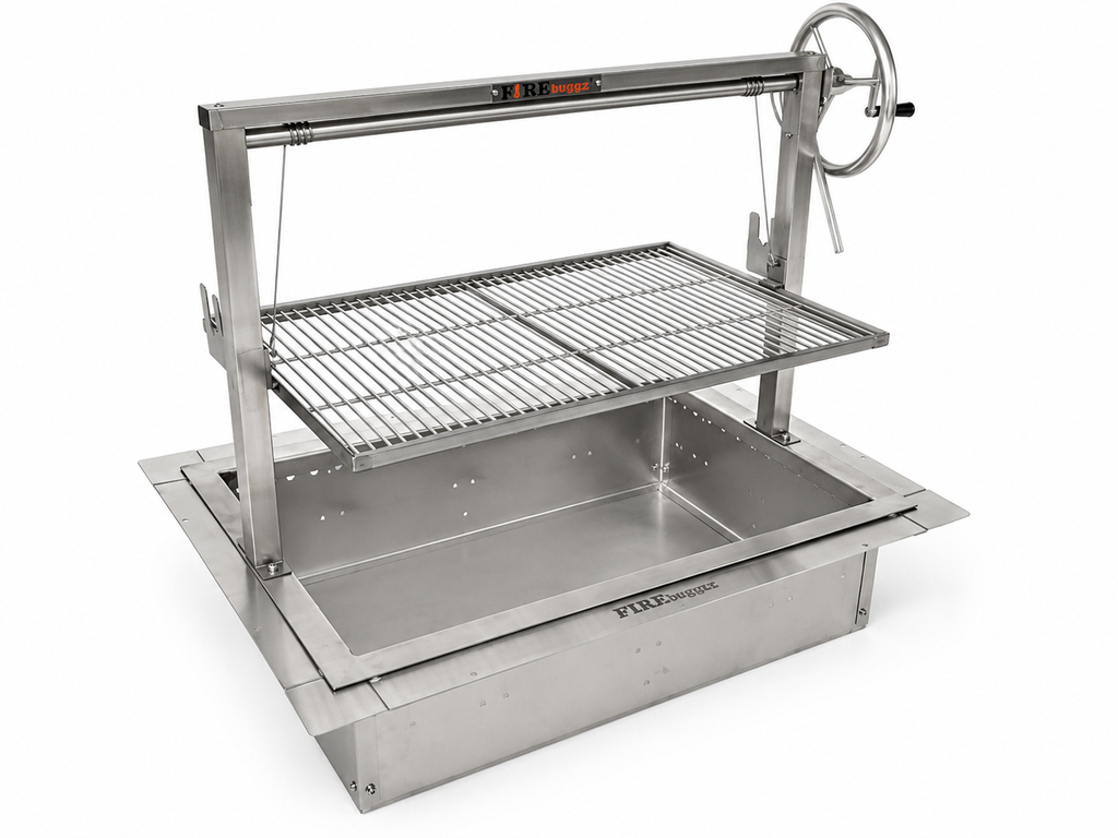 Stainless Steel Santa Maria Drop In Grill with Rectangle Fire Box Insert with Rotisserie Brackets 24x36