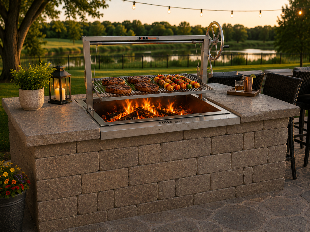Stainless Steel Santa Maria Drop In Grill with Rectangle Fire Box Insert with Rotisserie Brackets 24x36