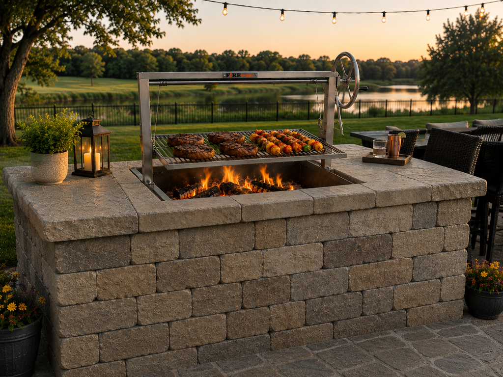 Stainless Steel Santa Maria Drop In Grill with Rectangle Fire Box Insert with Rotisserie Brackets 24x36