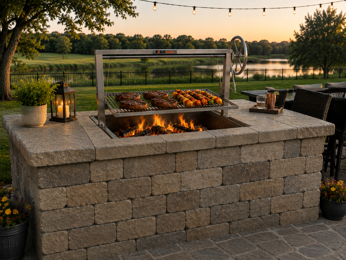 Stainless Steel Santa Maria Drop In Grill with Rectangle Fire Box Insert with Rotisserie Brackets 24x36