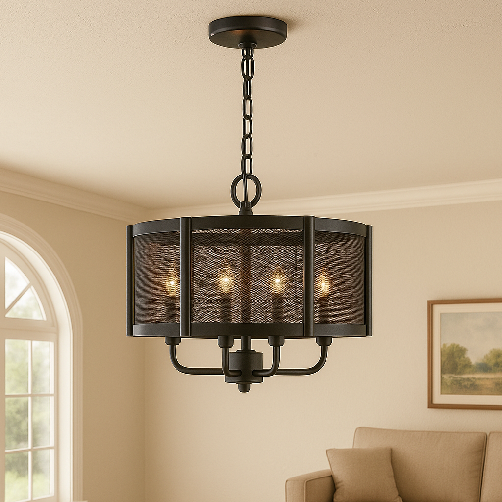 4 Light 16 Wide Drum Chandelier With Metal
