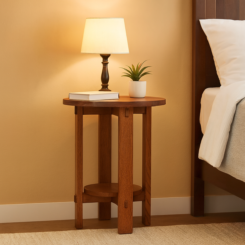 Mission Style Oak Round End Table