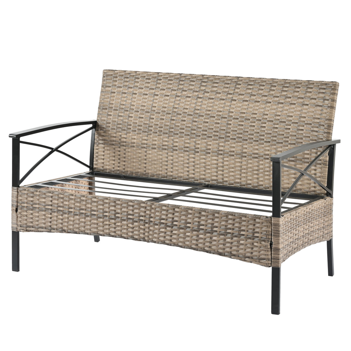 Patio Furniture, Four Set Wicker Furniture With Black Metal Table
