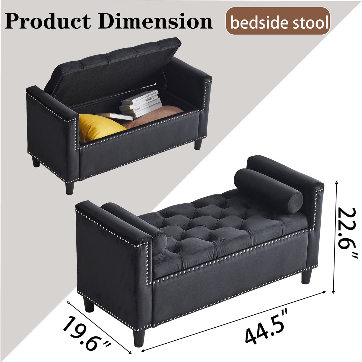 Storage Bench, 44.5-Inch Queen Velvet Button Bedside Bench