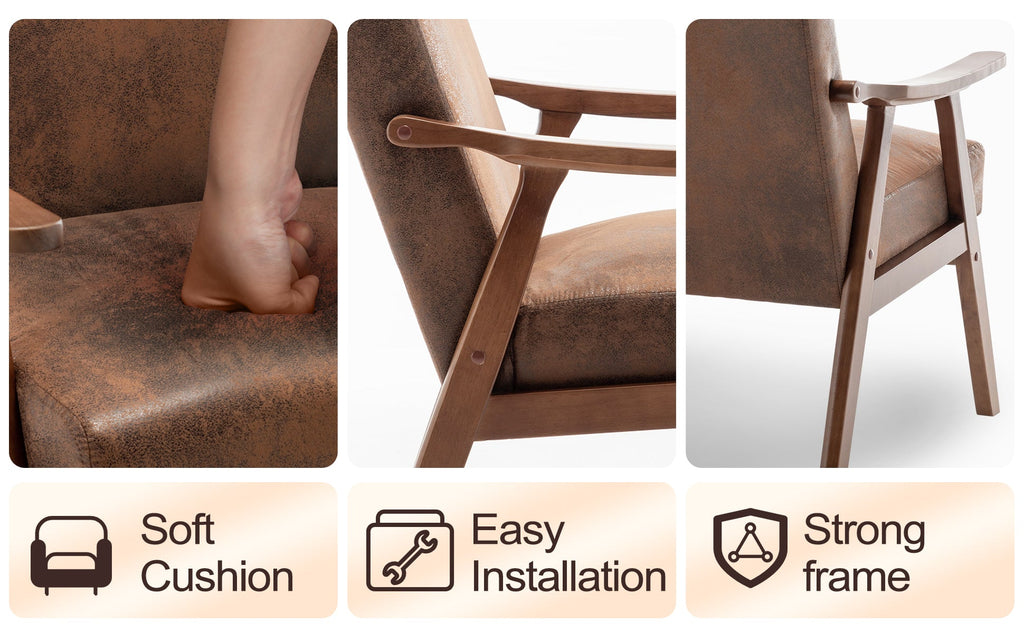 Medieval modern chair, solid wood frame accent chair with ultra thick backrest