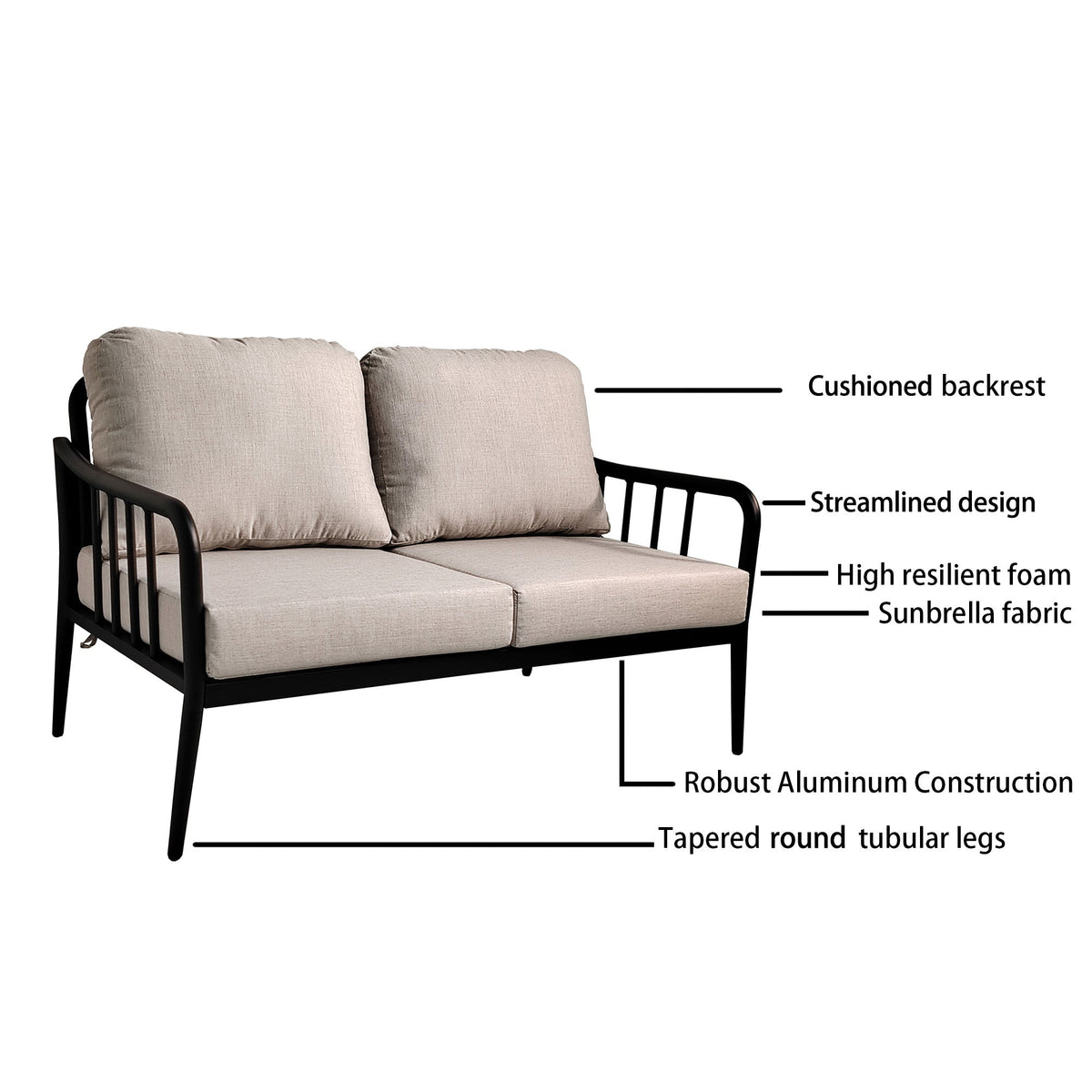 2PC Aluminum Patio Loveseat Sofa Set