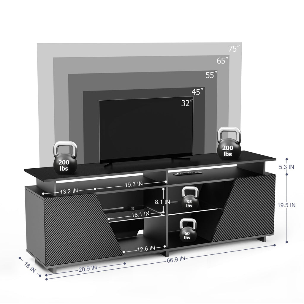 Gaming TV Stand for PS5 with Power Outlets, for TVs 75 inch and Below