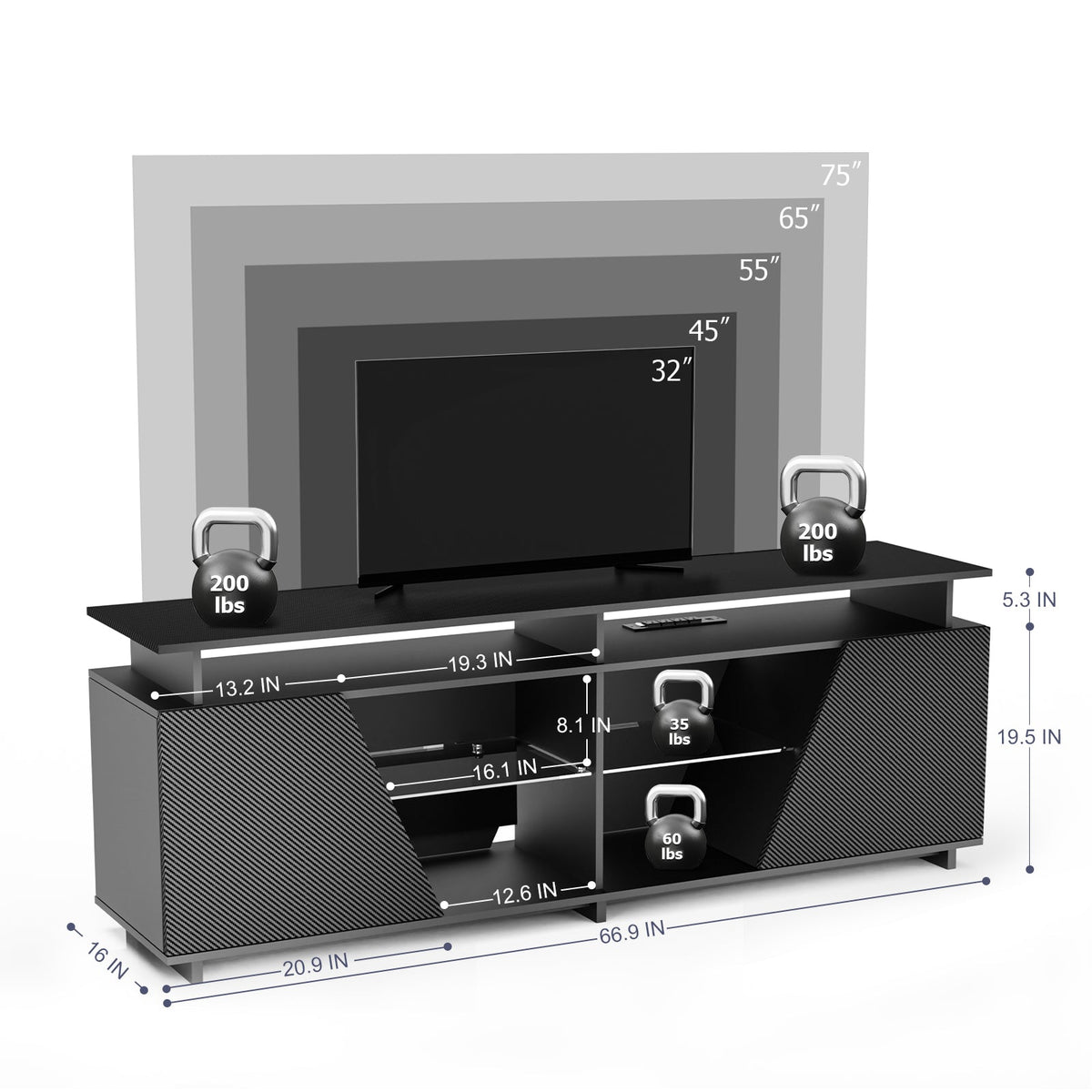 Gaming TV Stand for PS5 with Power Outlets, for TVs 75 inch and Below