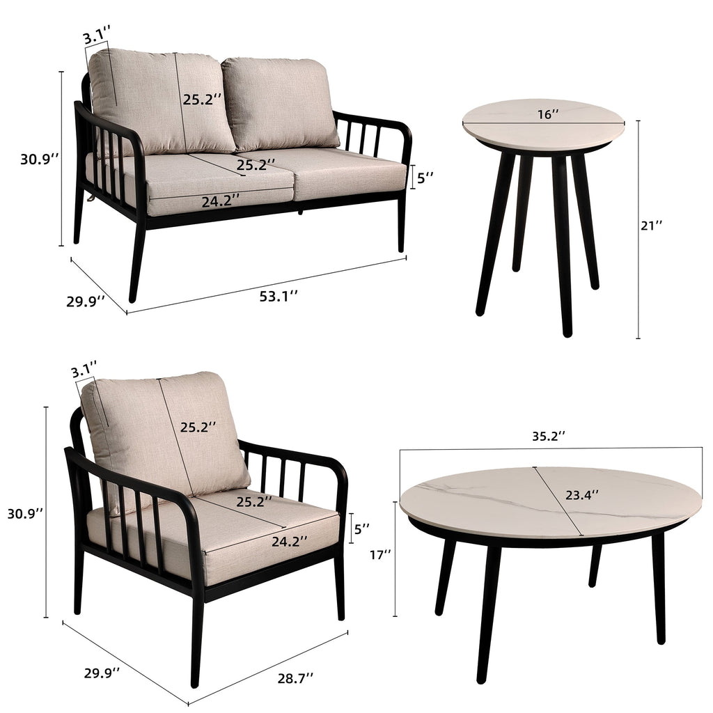 5PC Outdoor Aluminum Patio Sofa Conversation Set