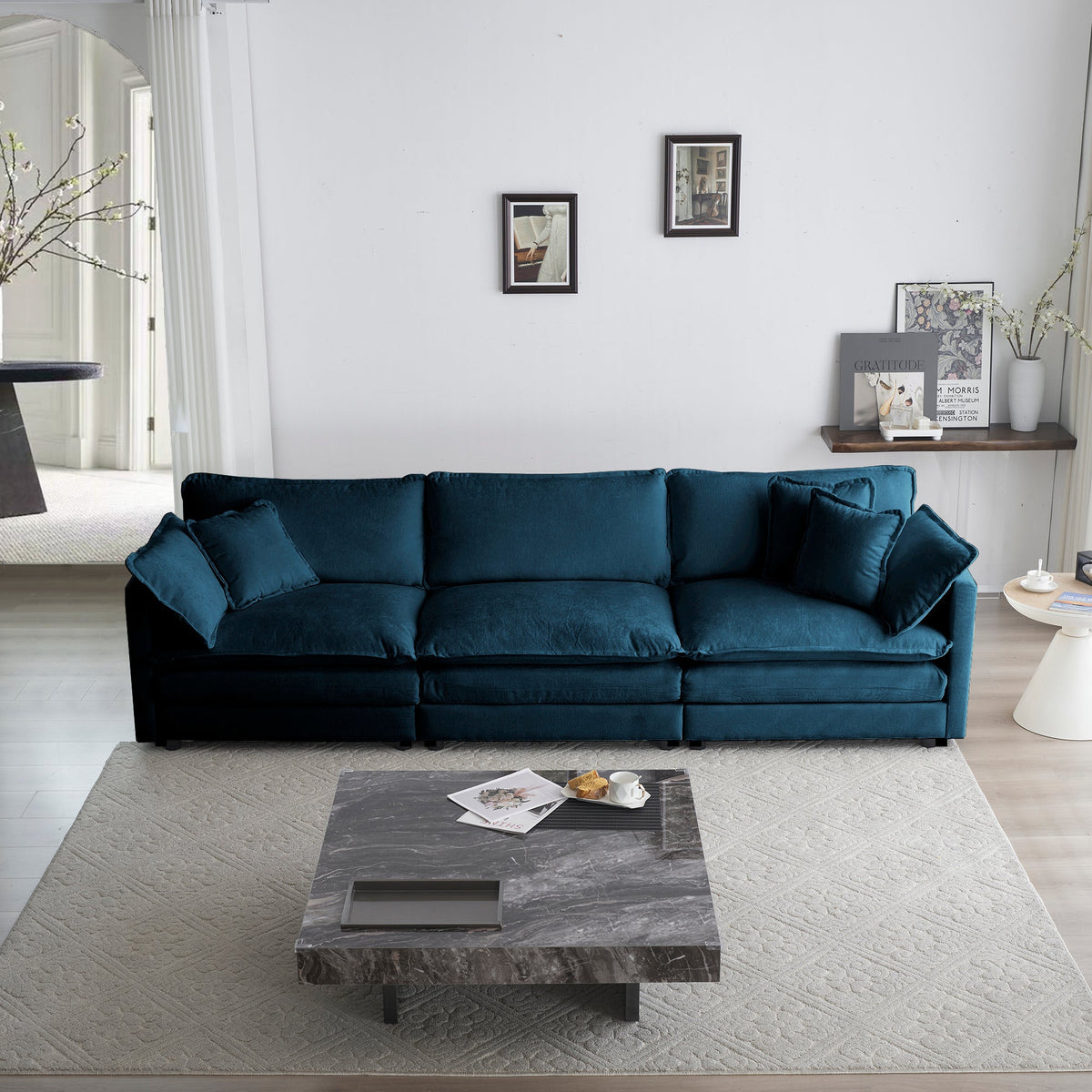 Modern Couch 3-Seater Sofa with 2 Armrest Pillows and 3 Toss Pillows