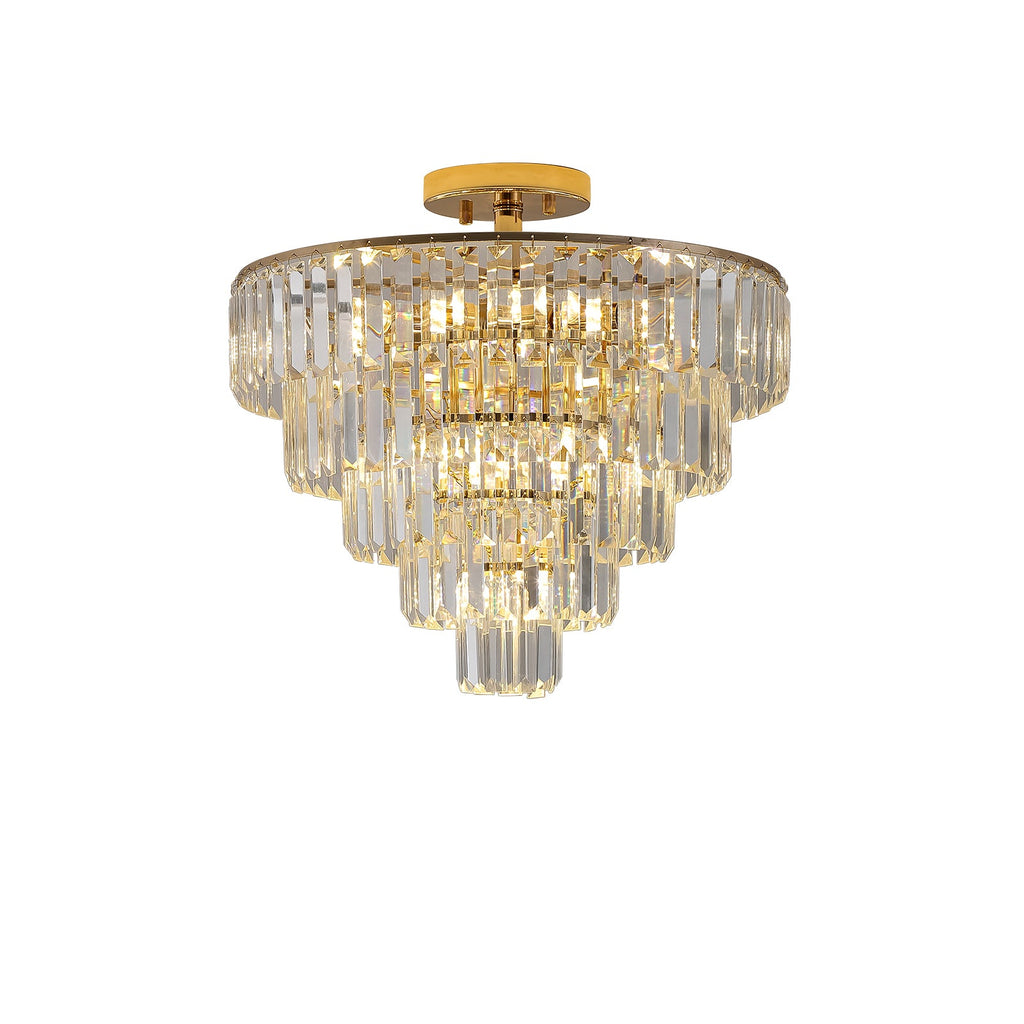 Gold Crystal Chandeliers,5-Tier Round Semi Flush Mount Chandelier