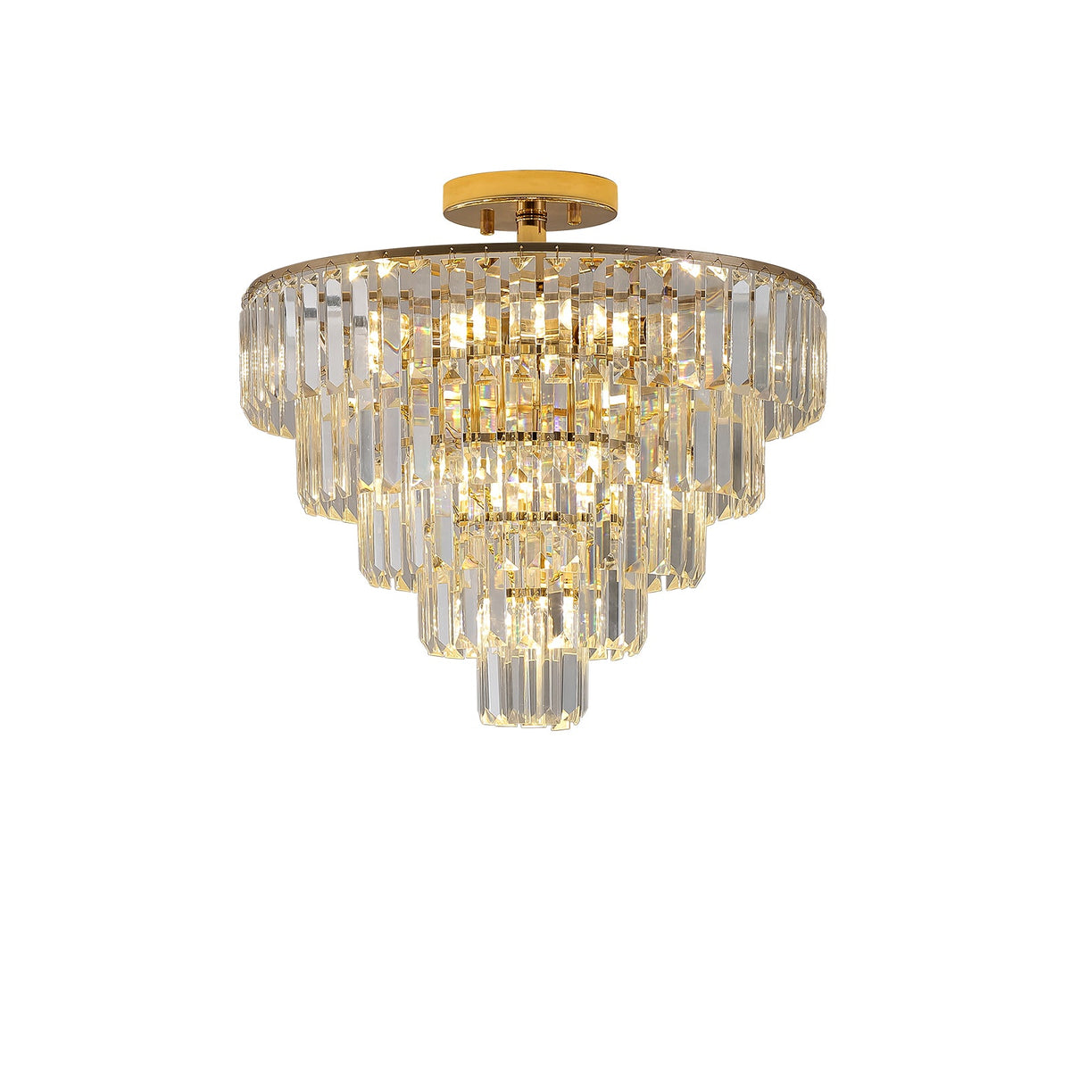 Gold Crystal Chandeliers,5-Tier Round Semi Flush Mount Chandelier