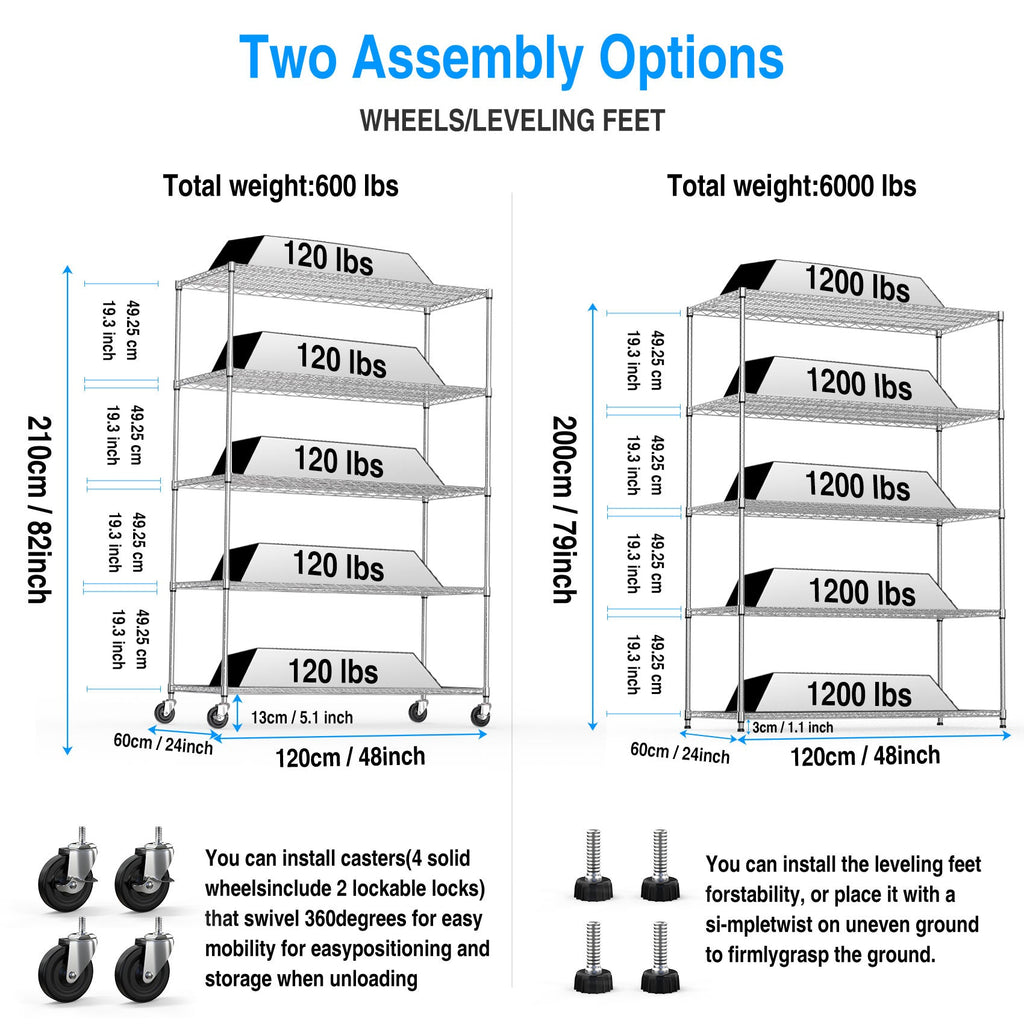 5 Tier 6000lbs Heavy Duty Adjustable Storage Rack Metal Shelf Wire