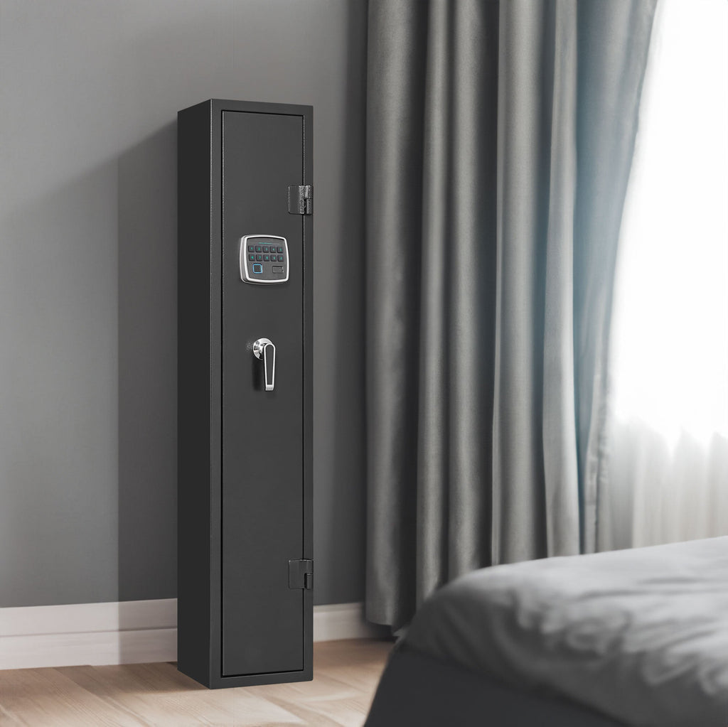 5 gun safes with 3 pistol pockets, quick access biometric adjustable heavy-duty gun rack