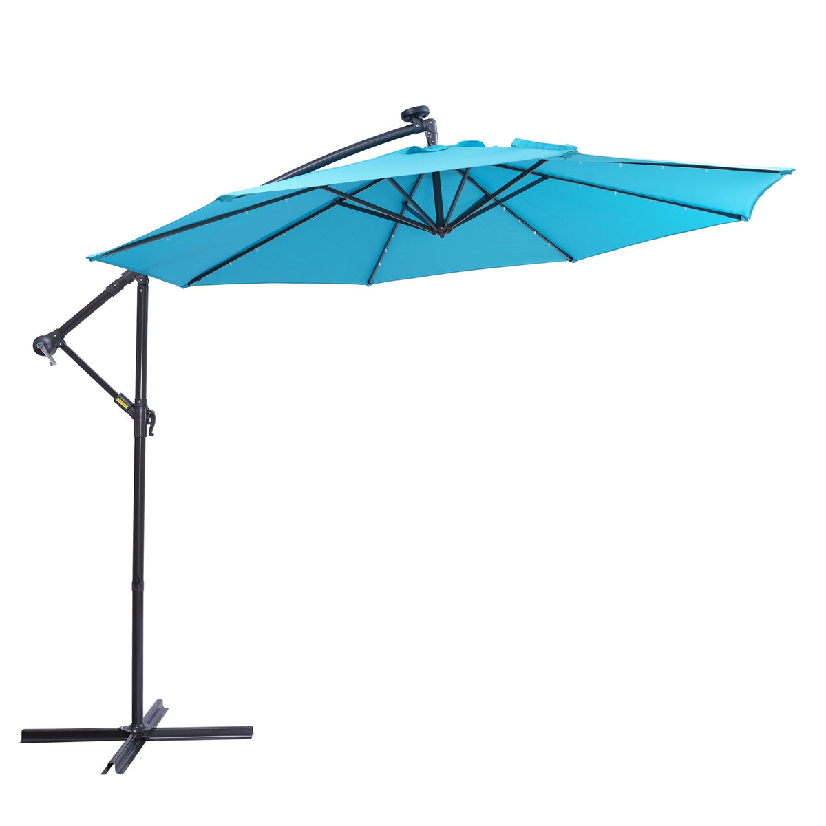 10 FT Solar LED Patio Outdoor Umbrella Hanging Cantilever Umbrella Offset Umbrella
