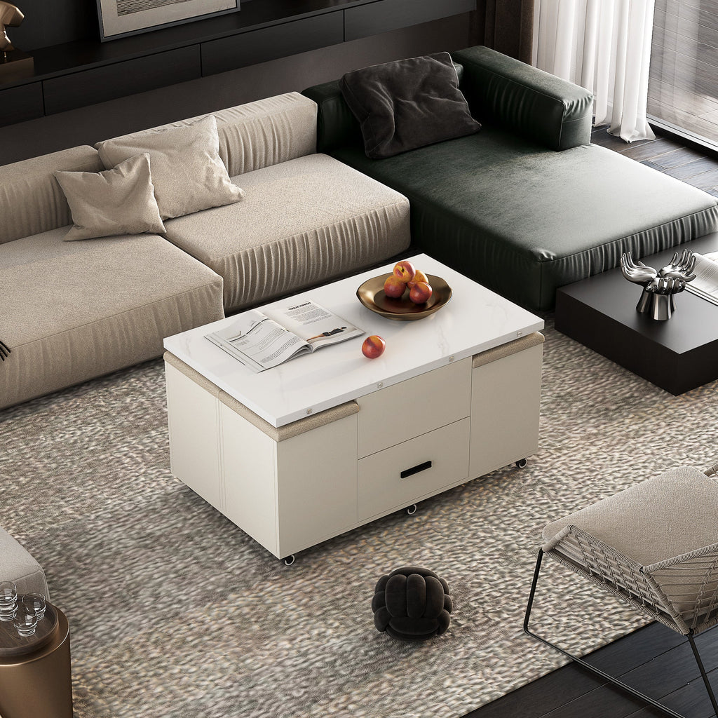 Modern lift coffee table, living room with 4 chairs, expandable, 1 hidden storage space