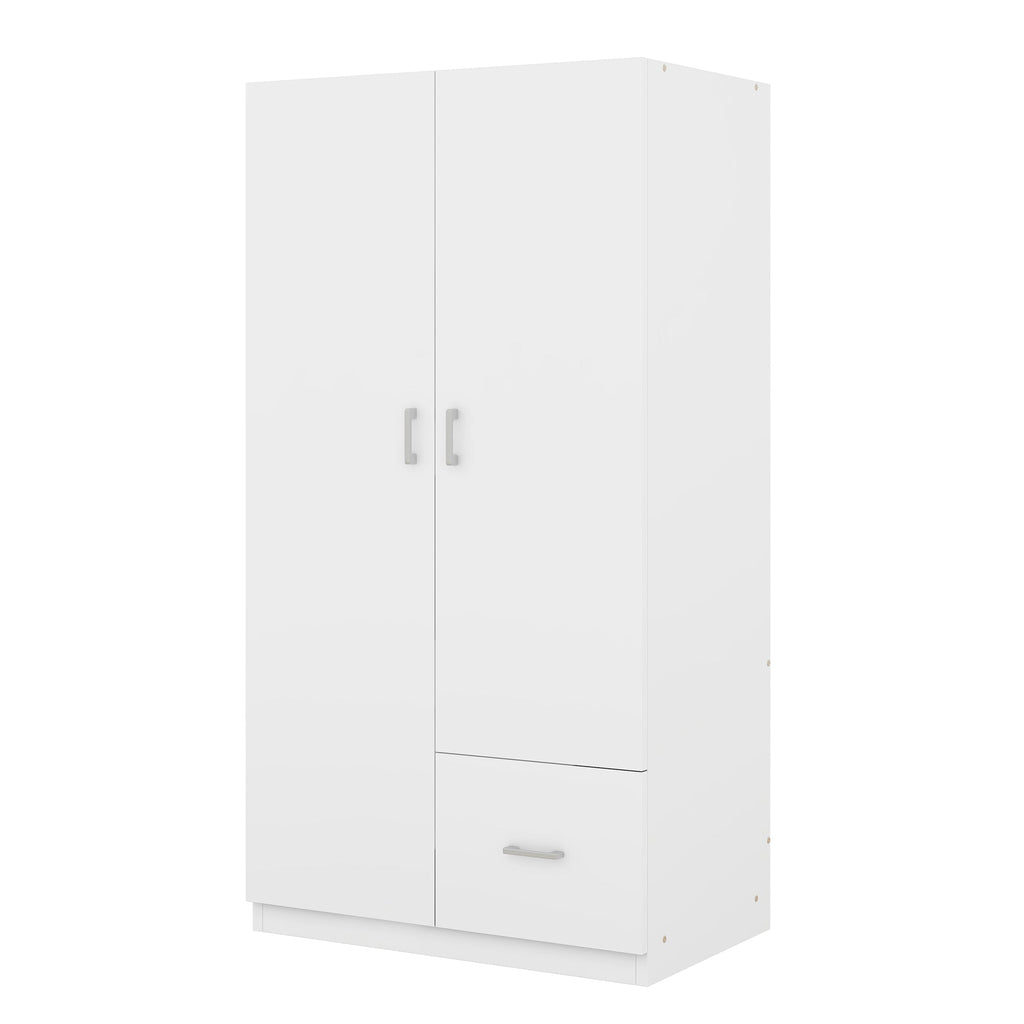 Wooden Wardrobe with Double Doors, Armoire with Hanging Rod, 5 Fixed Shelves