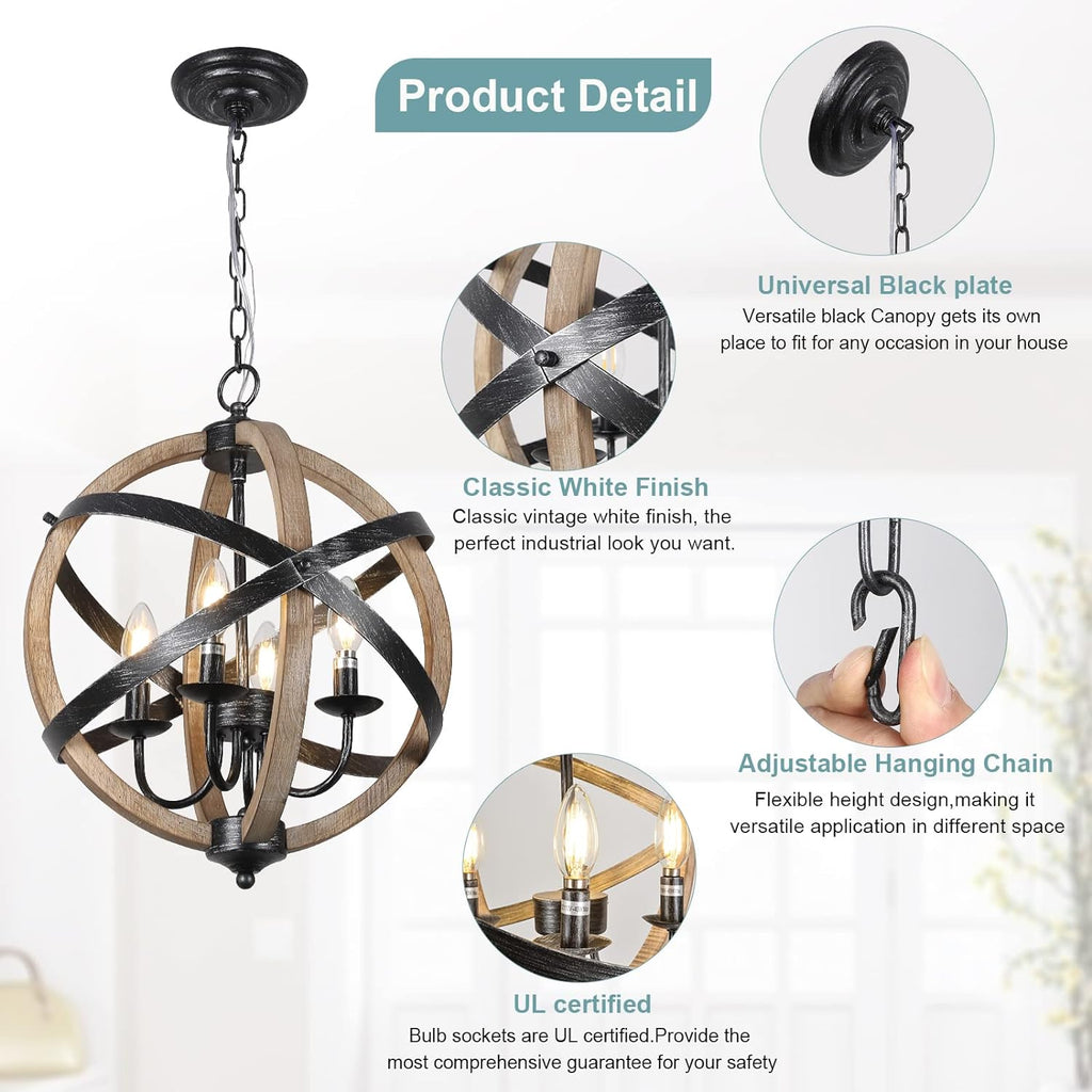 Farmhouse Chandelier Light Fixtures 4-Light Dining Room Light
