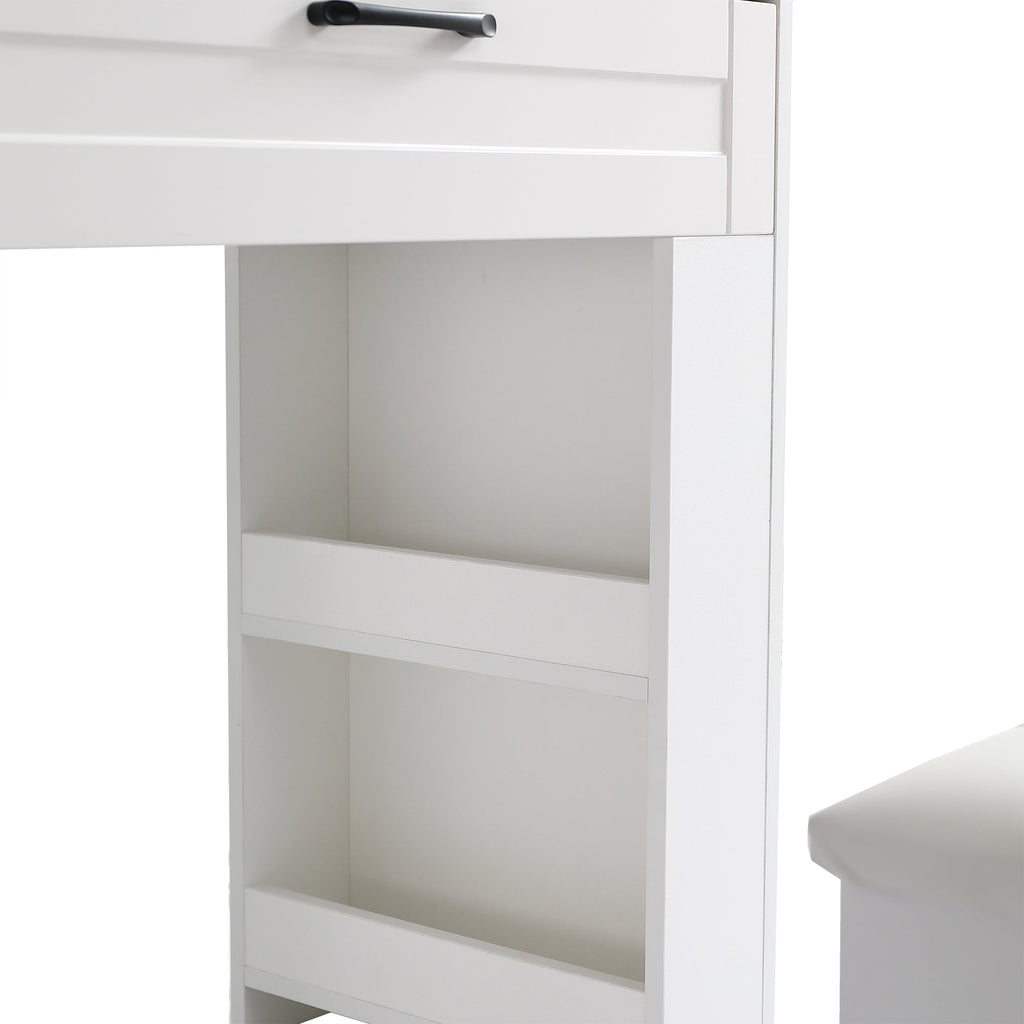 Vanity table with large sliding lighted mirror dressing table with 2 drawers storage shelves