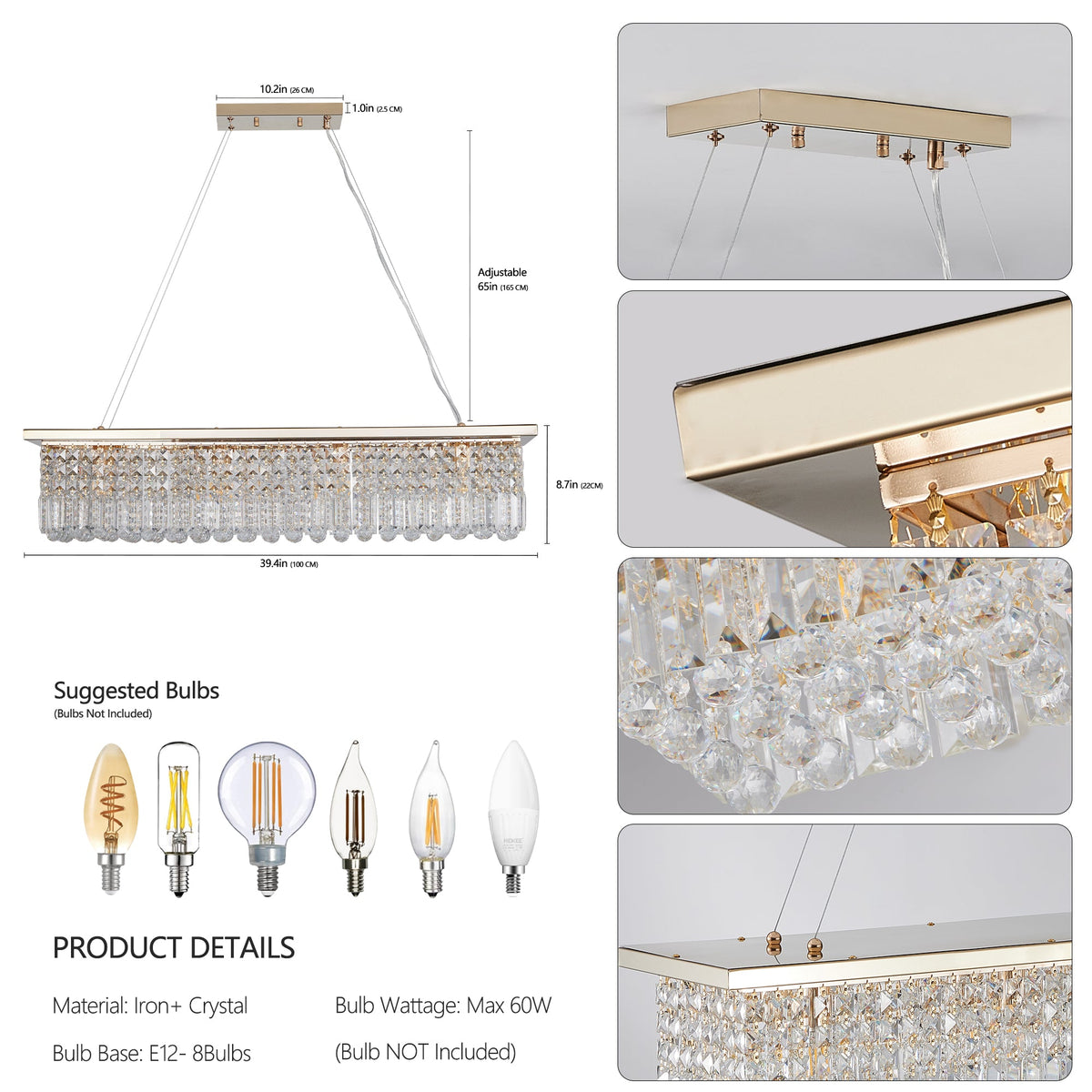 Modern Crystal Chandelier for Dining Room 8-Light