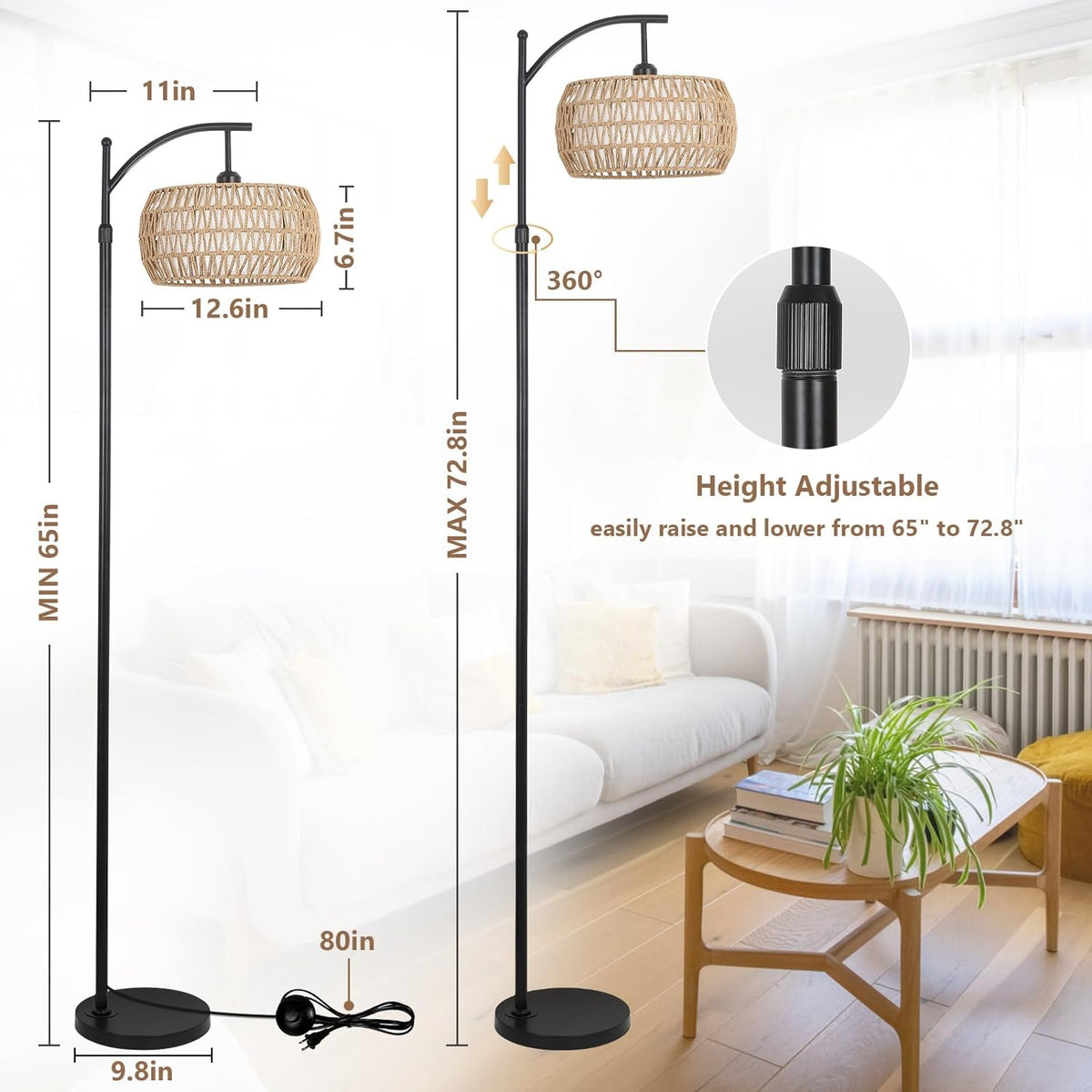 Arc Floor Lamp with Remote Control, Dimmable LED Floor Lamp