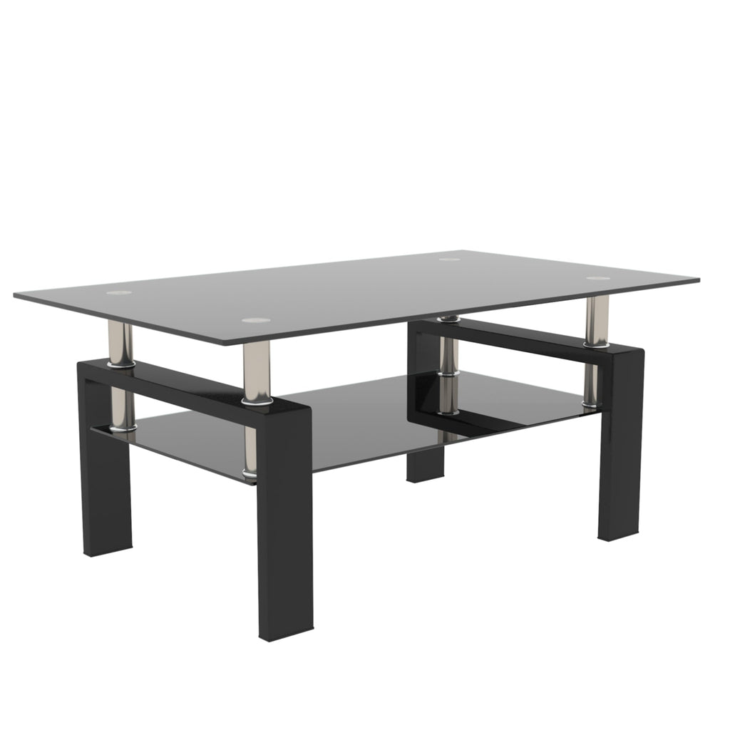Rectangle Black Glass Coffee Table  Clear Coffee Table Modern Side Center Tables for Living Room Living Room Furniture