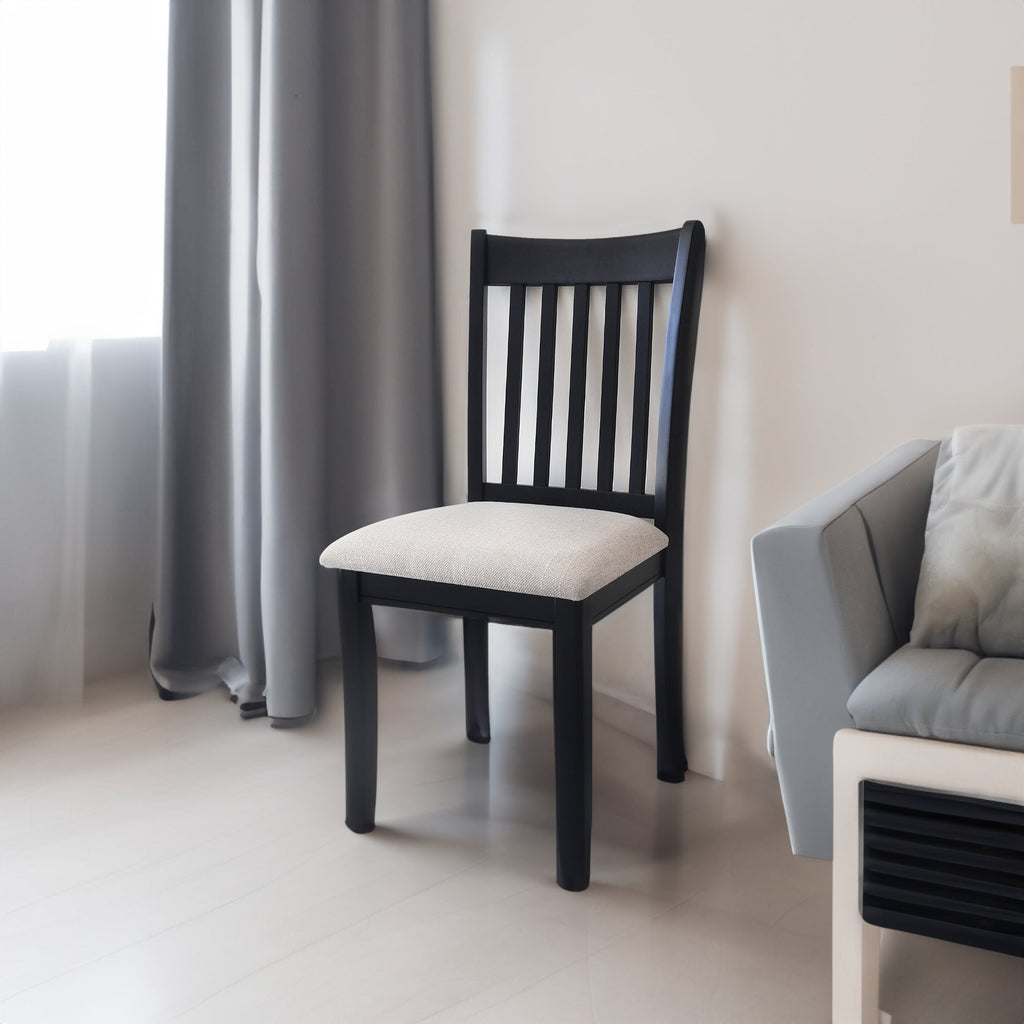 Black Finish Chairs Set of 2 Rubberwood Transitional Slatted Back