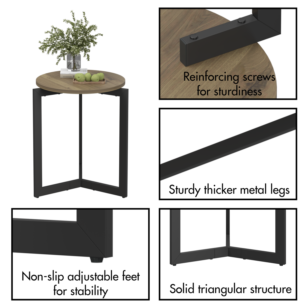 19.68''H Round Side Accent End Table with Sturdy Metal Frame