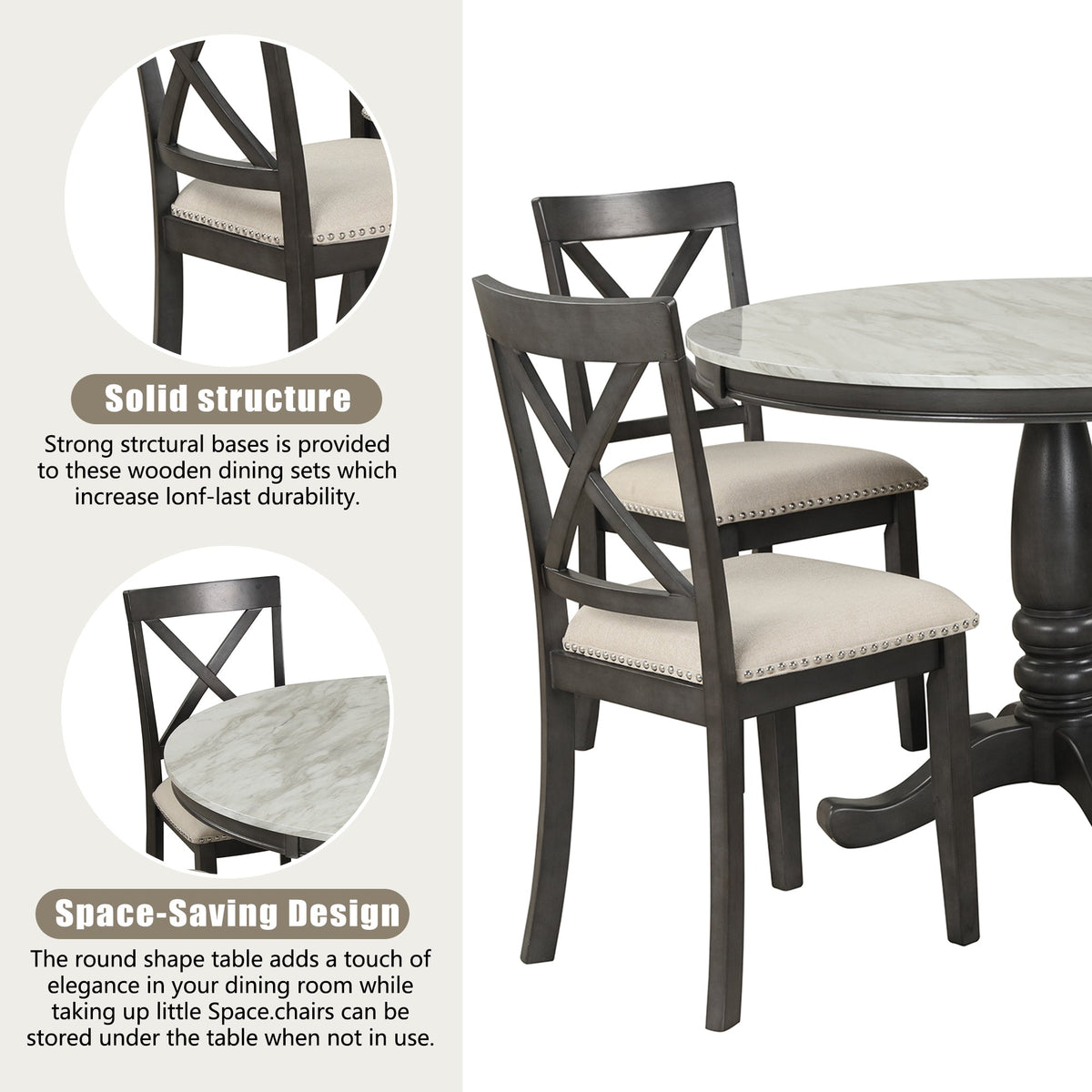 5 Pieces Dining Table and Chairs Set for 4