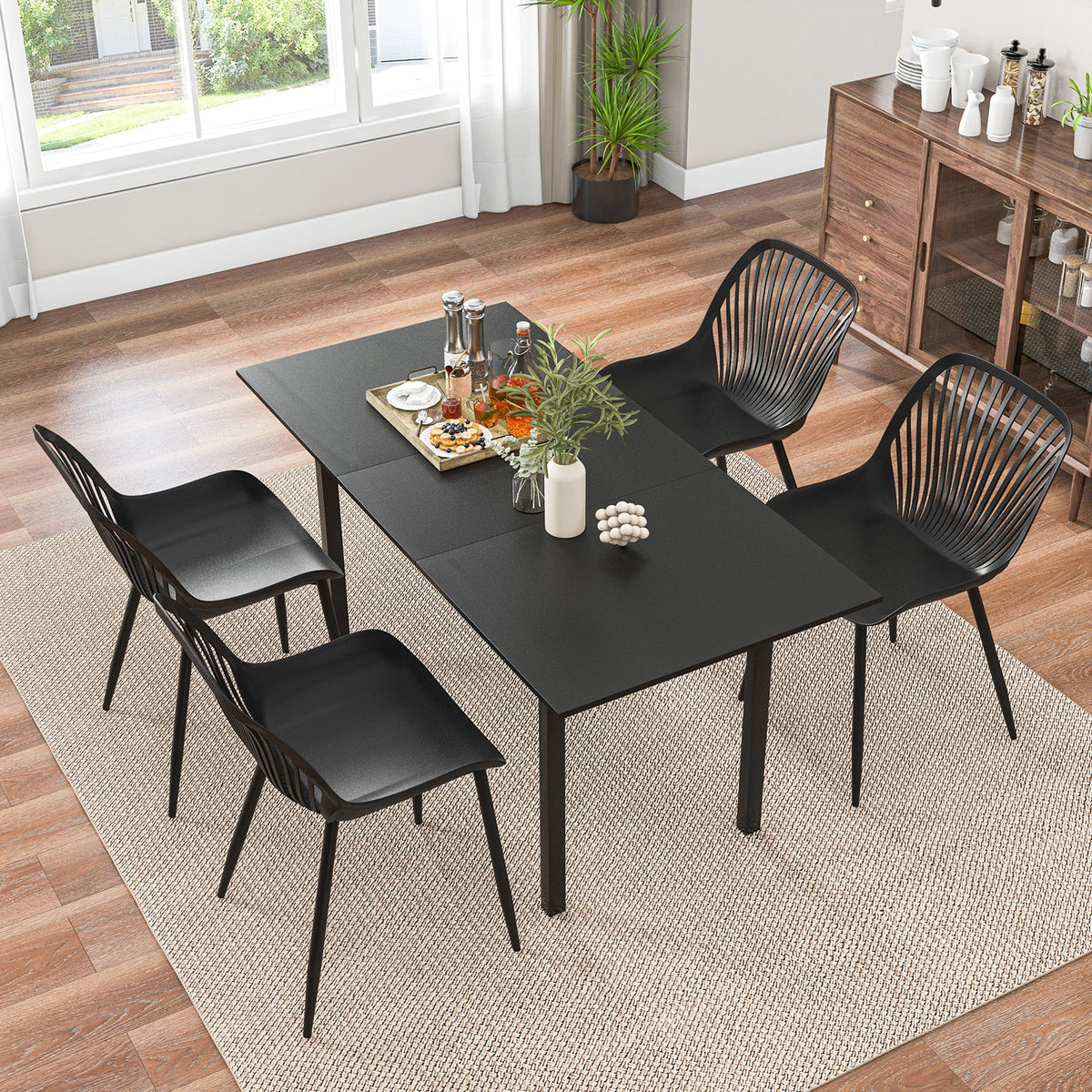 Modern Chairs with Metal Legs Cutout Backrest Curved Seat