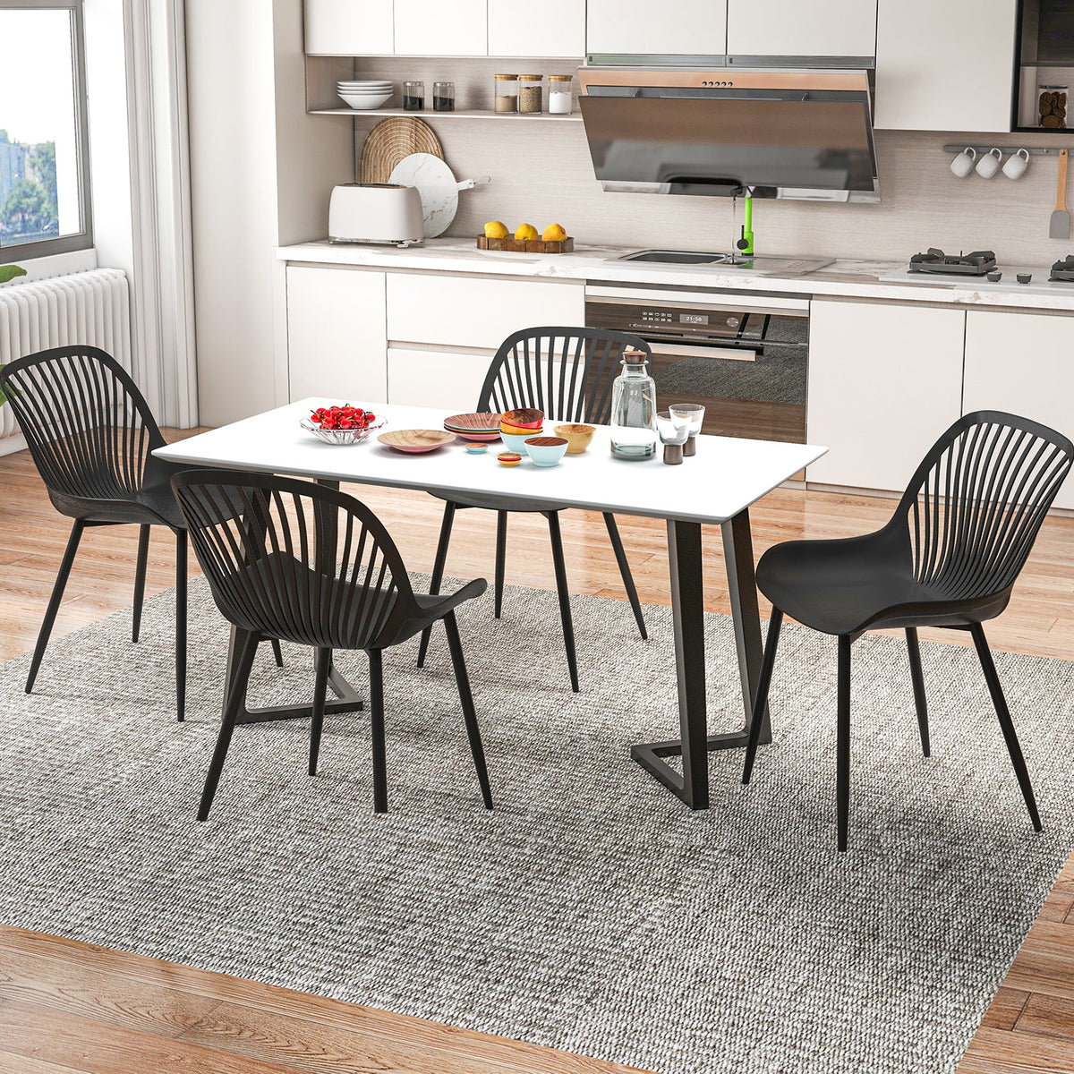 Modern Chairs with Metal Legs Cutout Backrest Curved Seat