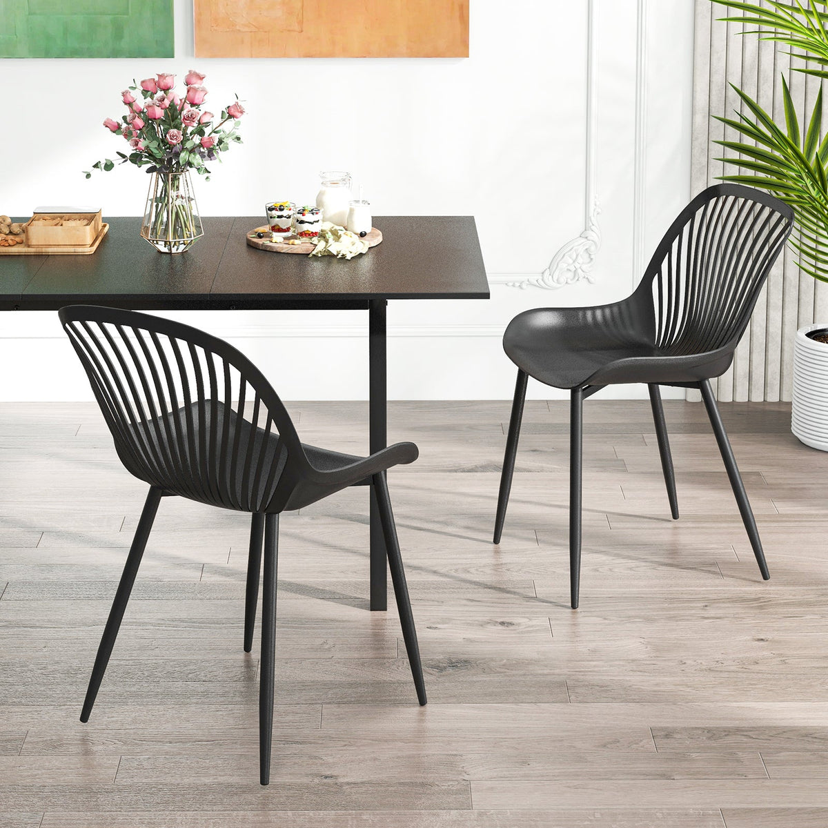 Modern Chairs with Metal Legs Cutout Backrest Curved Seat