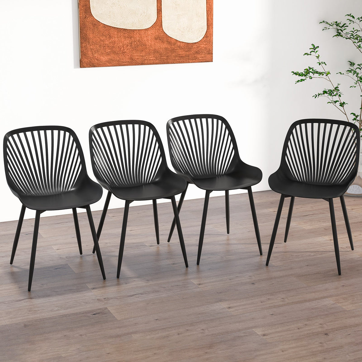 Modern Chairs with Metal Legs Cutout Backrest Curved Seat
