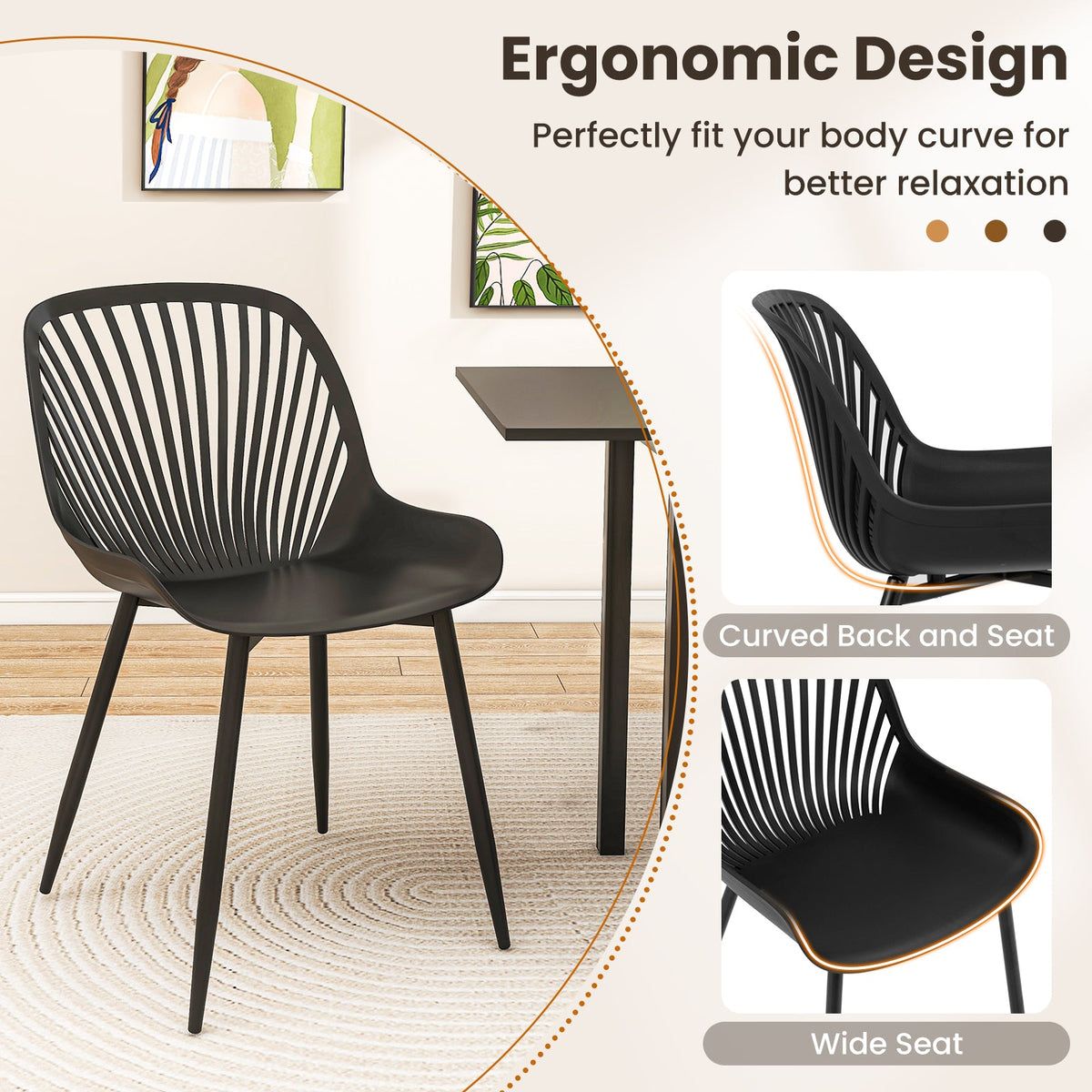 Modern Chairs with Metal Legs Cutout Backrest Curved Seat
