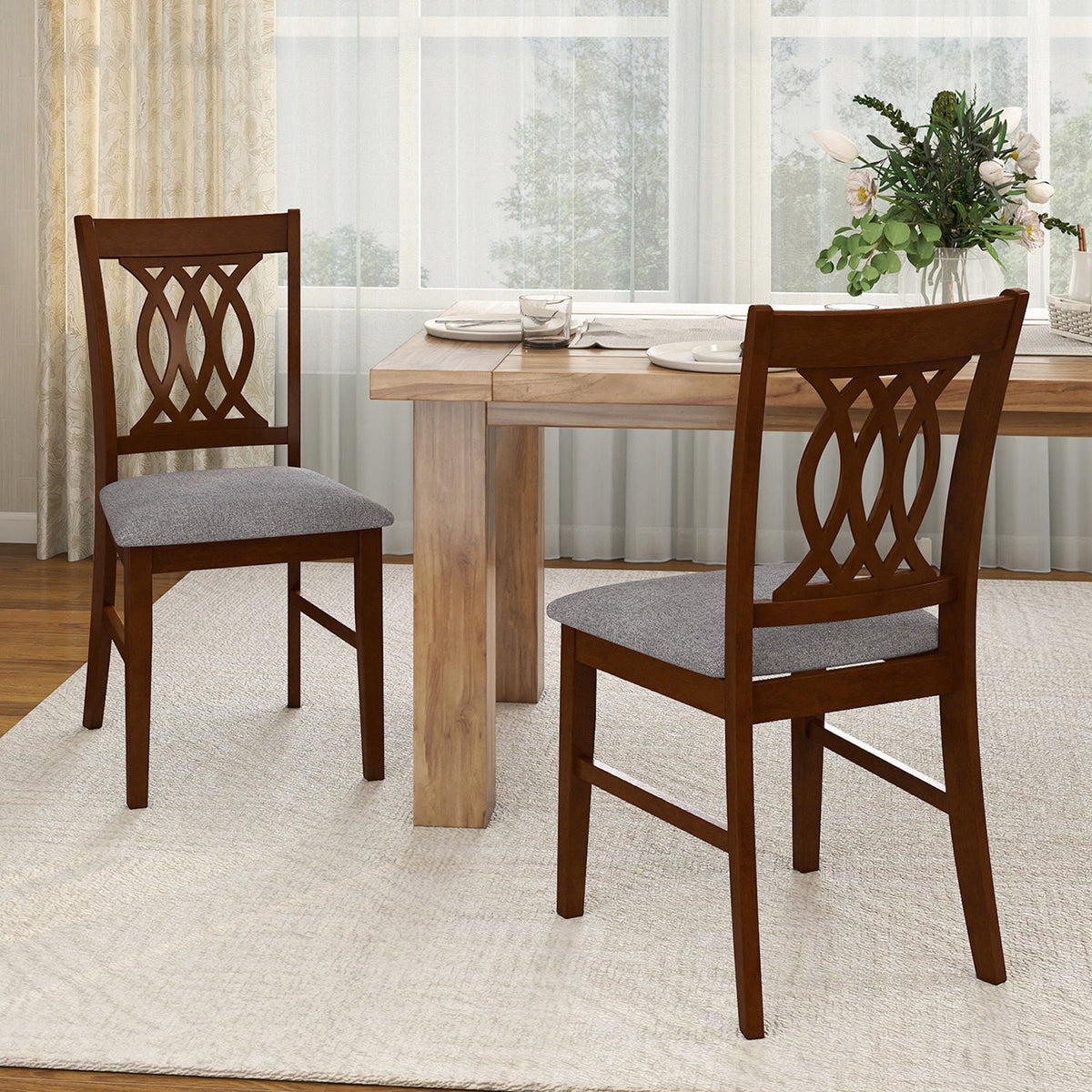 Set of 2 Dining Room Chairs with Padded Seat - Walnut