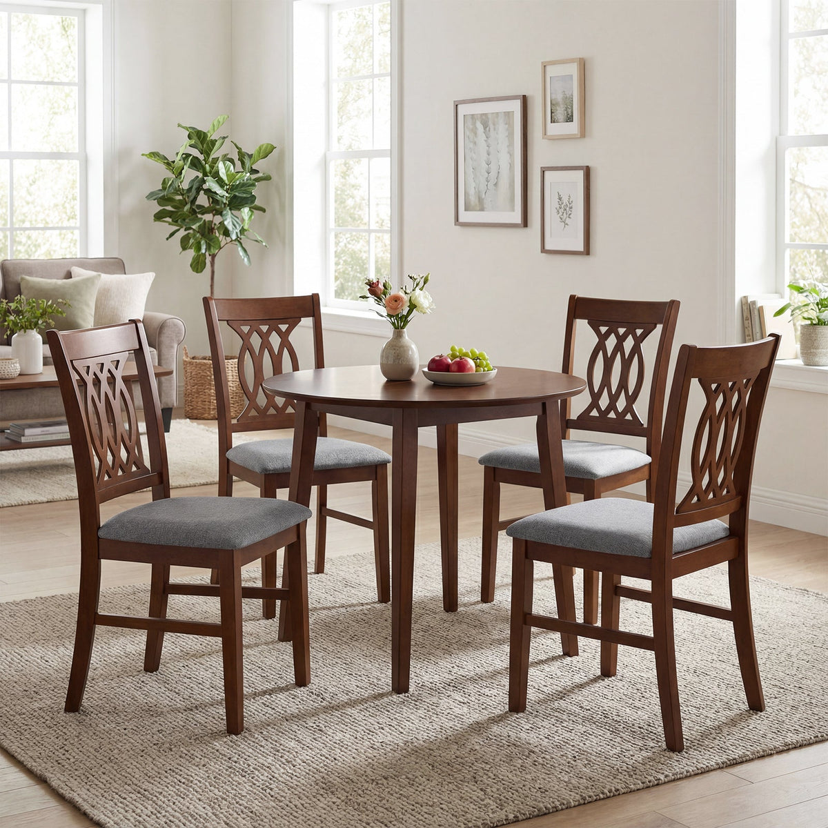 Set of 2 Dining Room Chairs with Padded Seat - Walnut