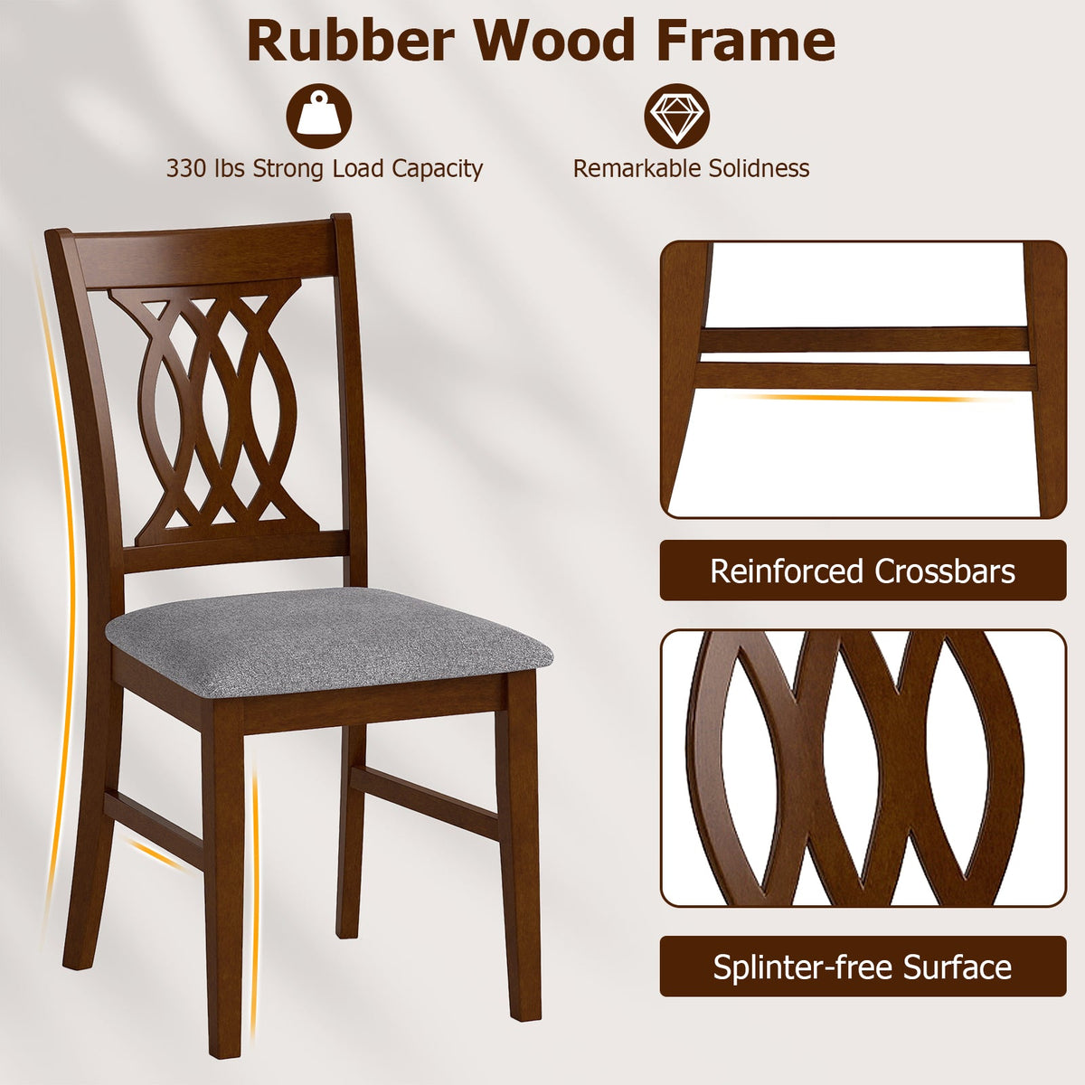 Set of 2 Dining Room Chairs with Padded Seat - Walnut