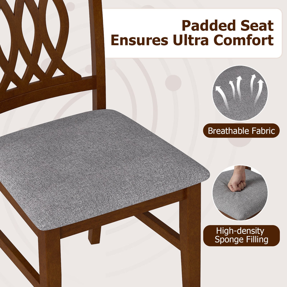 Set of 2 Dining Room Chairs with Padded Seat - Walnut