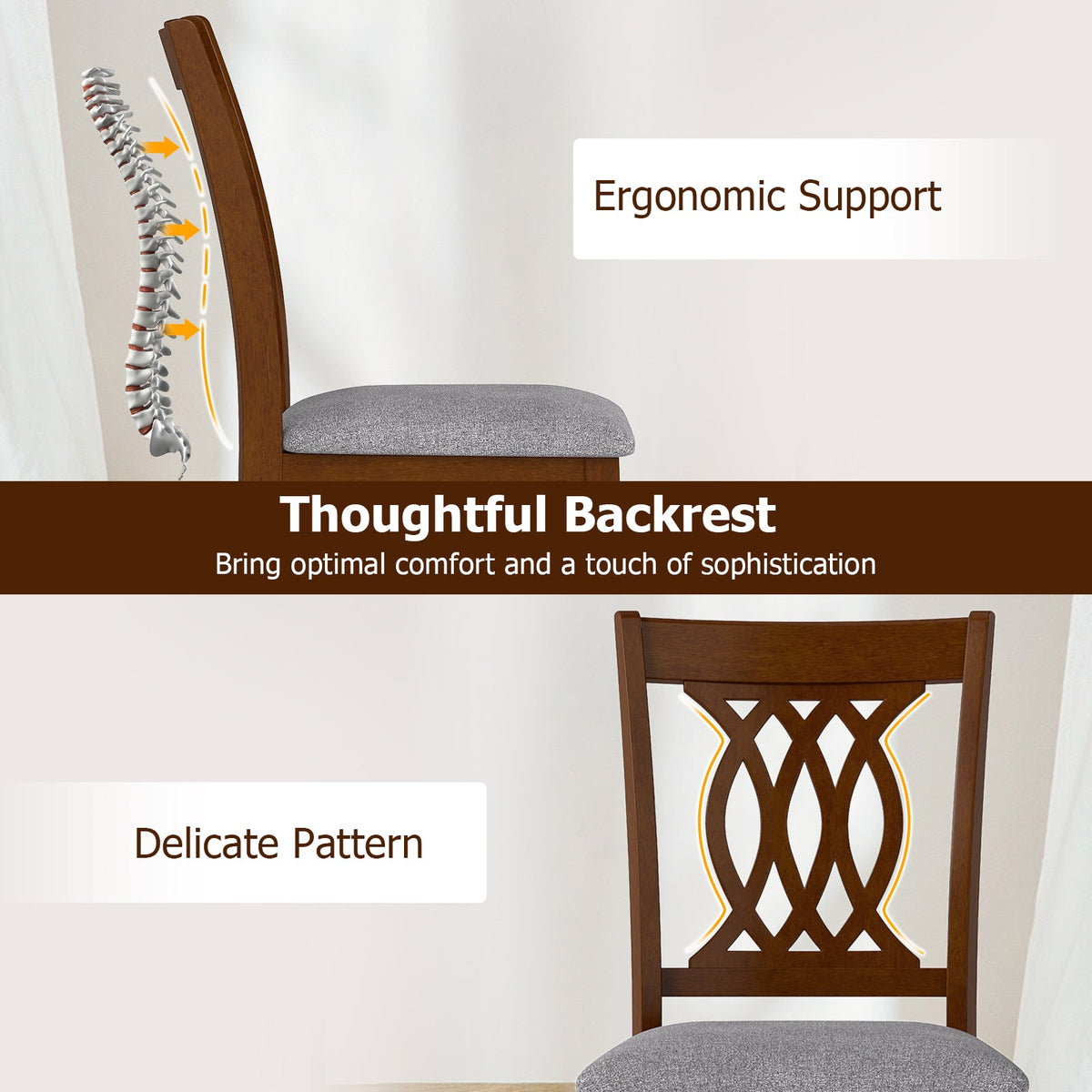 Set of 2 Dining Room Chairs with Padded Seat - Walnut