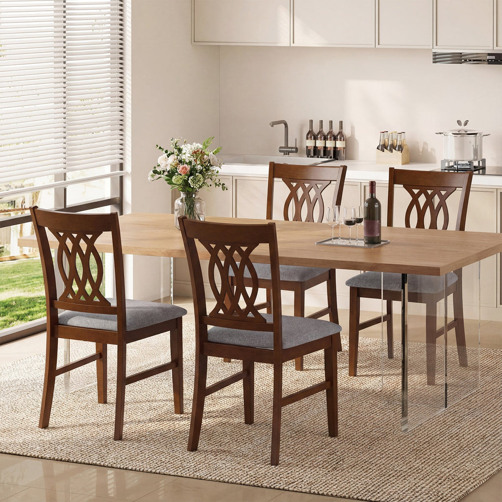 Set of 2 Dining Room Chairs with Padded Seat - Walnut