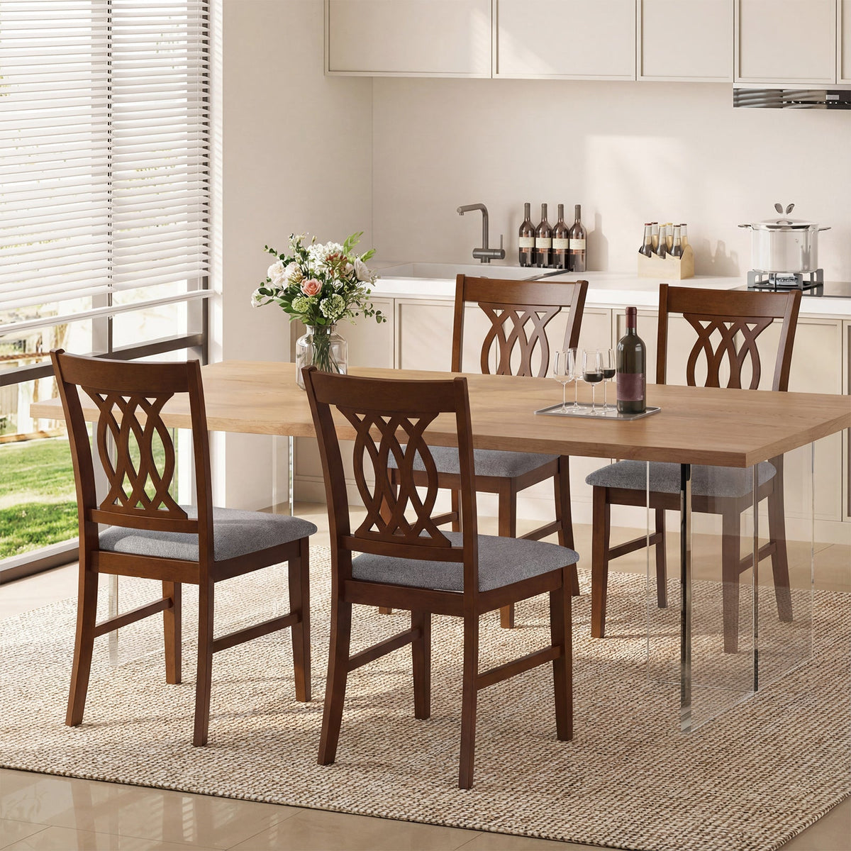 Set of 2 Dining Room Chairs with Padded Seat - Walnut