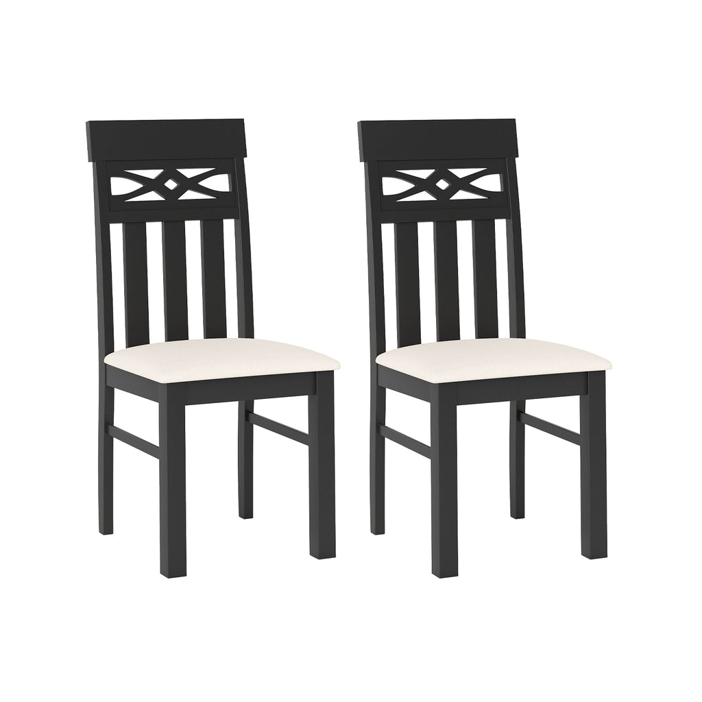Set of 2 High Back Dining Room Chairs with Padded Seat and Rubber Wood Frame-Black