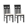 Set of 2 High Back Dining Room Chairs with Padded Seat and Rubber Wood Frame-Black