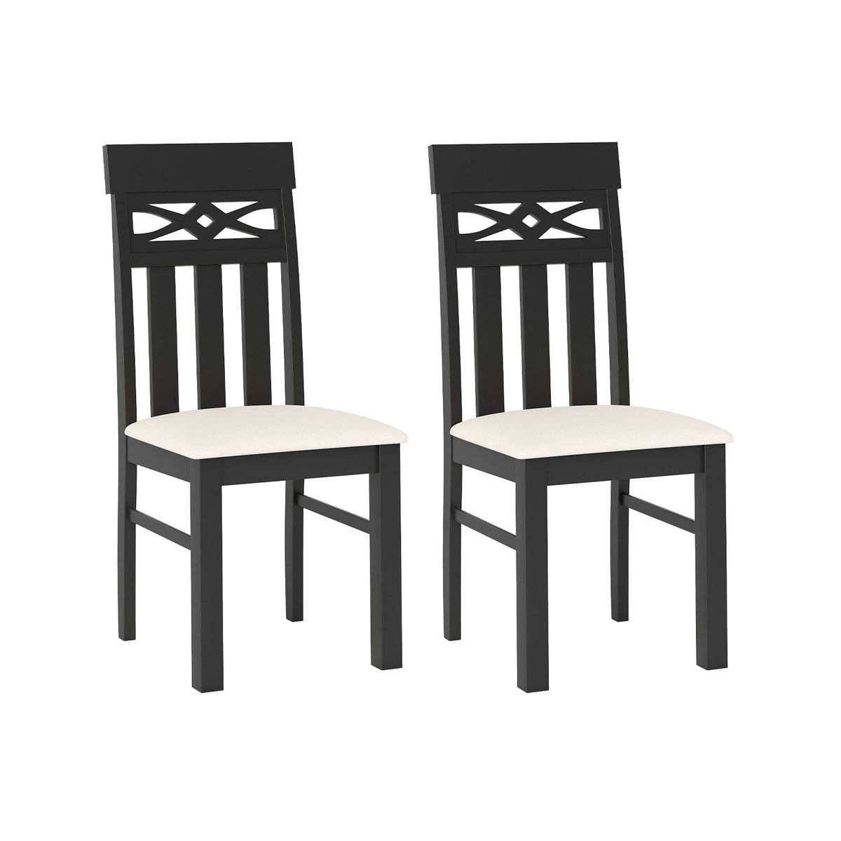 Set of 2 High Back Dining Room Chairs with Padded Seat and Rubber Wood Frame-Black