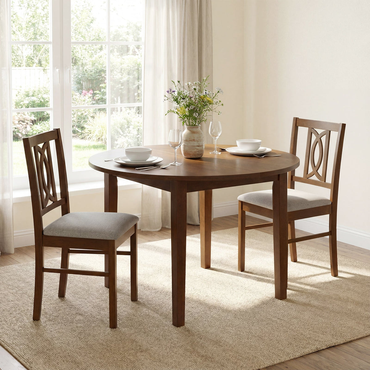 Set of 2 Rubber Wood Dining Chairs with Hollowed Backrest-Walnut