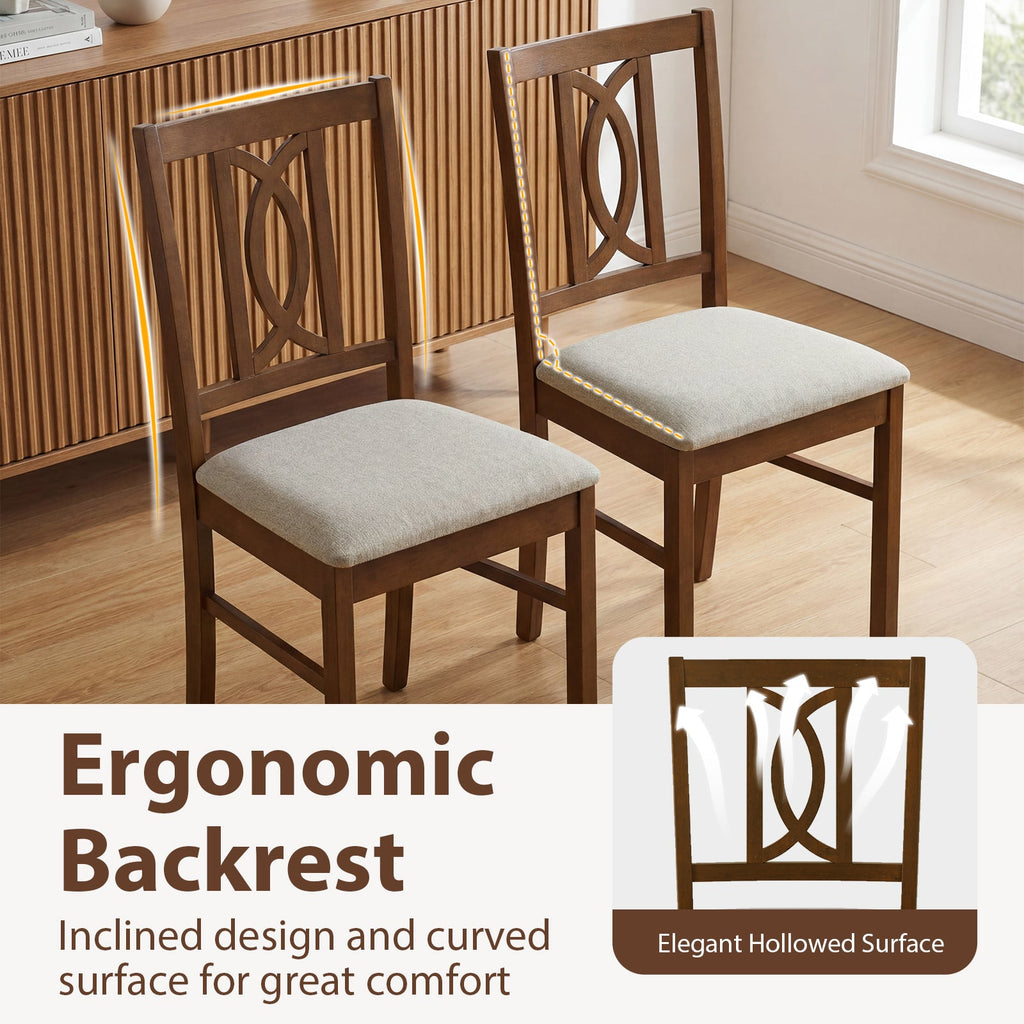 Set of 2 Rubber Wood Dining Chairs with Hollowed Backrest-Walnut