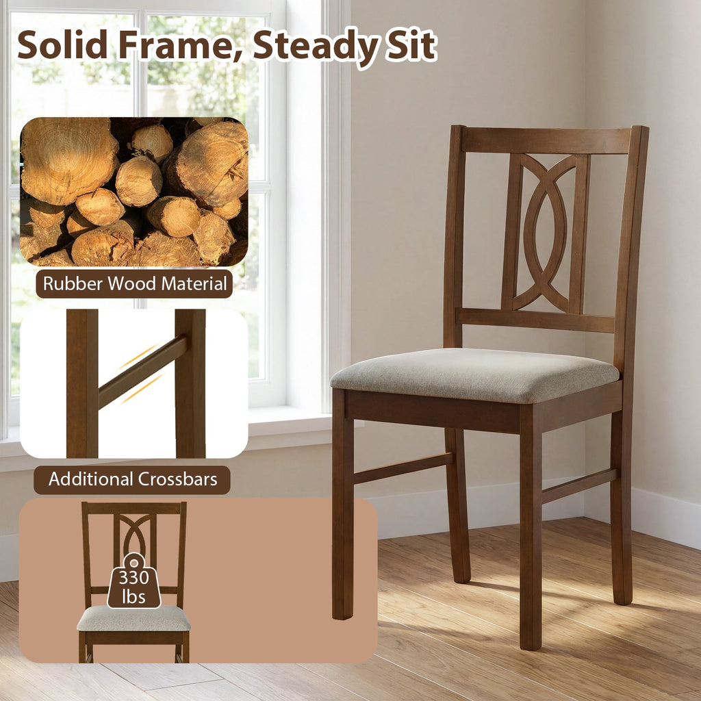 Set of 2 Rubber Wood Dining Chairs with Hollowed Backrest-Walnut