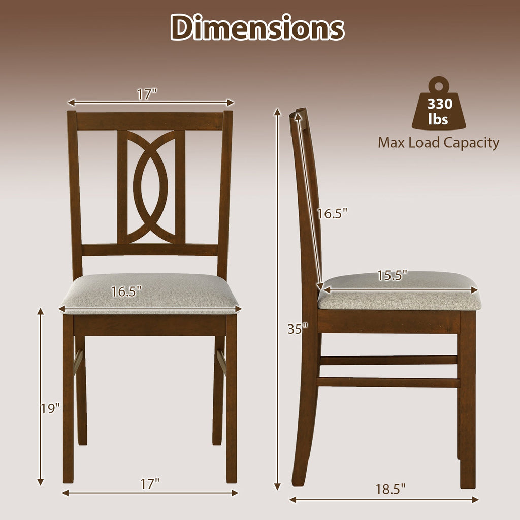 Set of 2 Rubber Wood Dining Chairs with Hollowed Backrest-Walnut